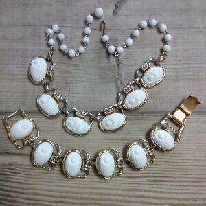 Vintage white beads bracelet and necklace set
